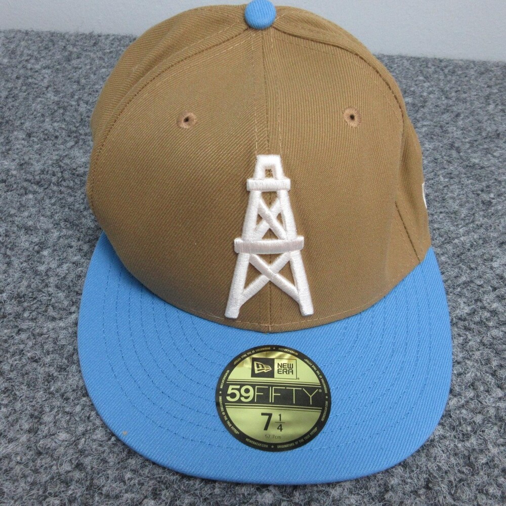 Houston Oilers Hat Cap Fitted Mens 7 1/4 Tan Blue NFL Football 59FIFTY New Era